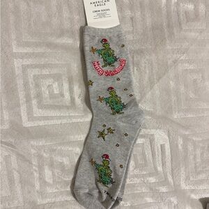 American Eagle Outfitters Gray Crew Socks with Grinch Design